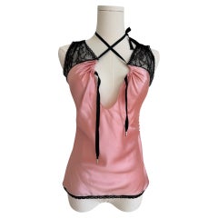 Pink Silk Tank with Black Lace Sleeves