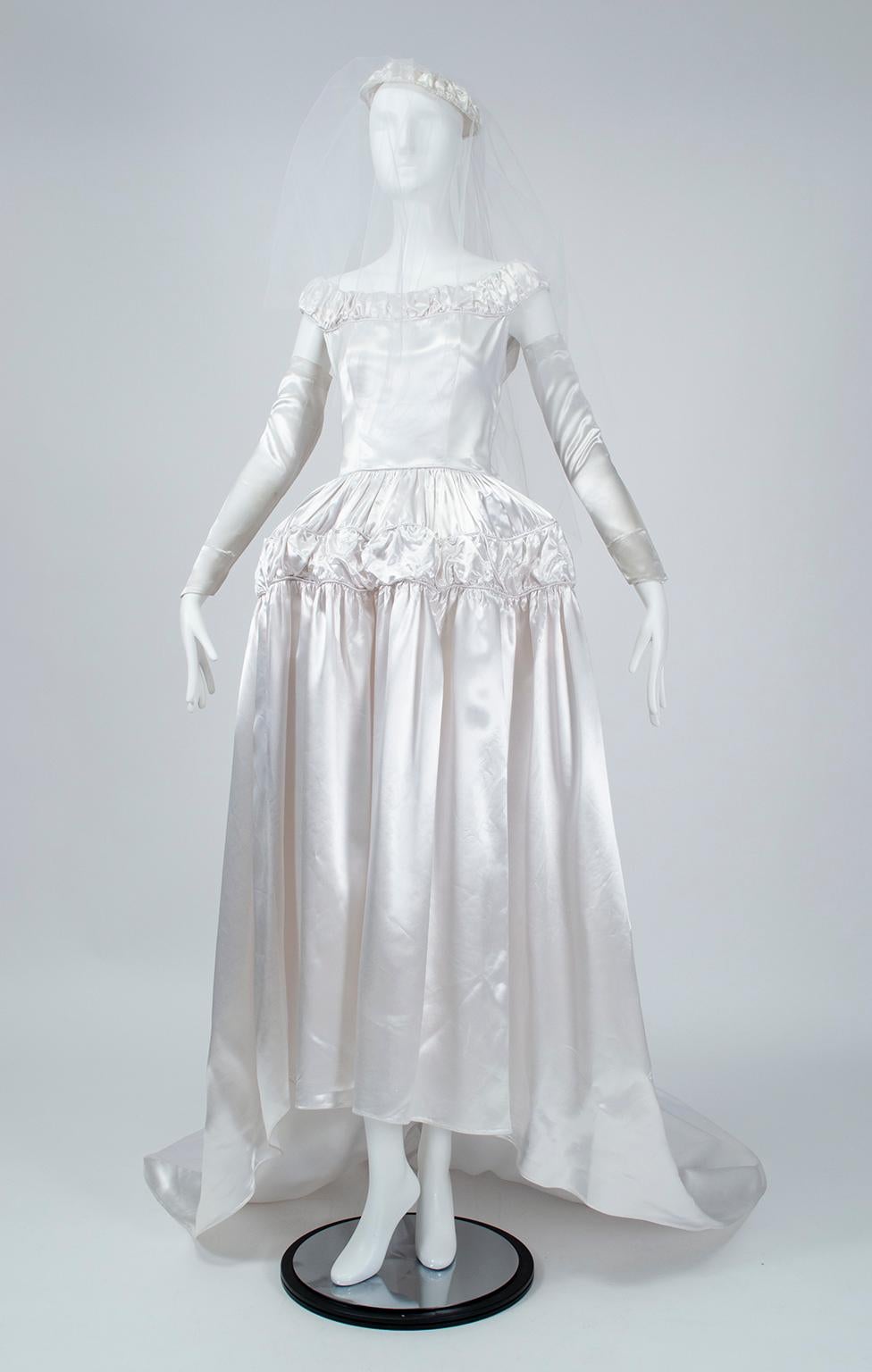 Pink-Silver Farthingale Wedding Gown w Arm Warmers and Garland Veil - S ...