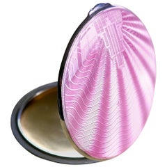 Poudre compacte Art Déco en argent rose et émail guilloché de William Neale and Son