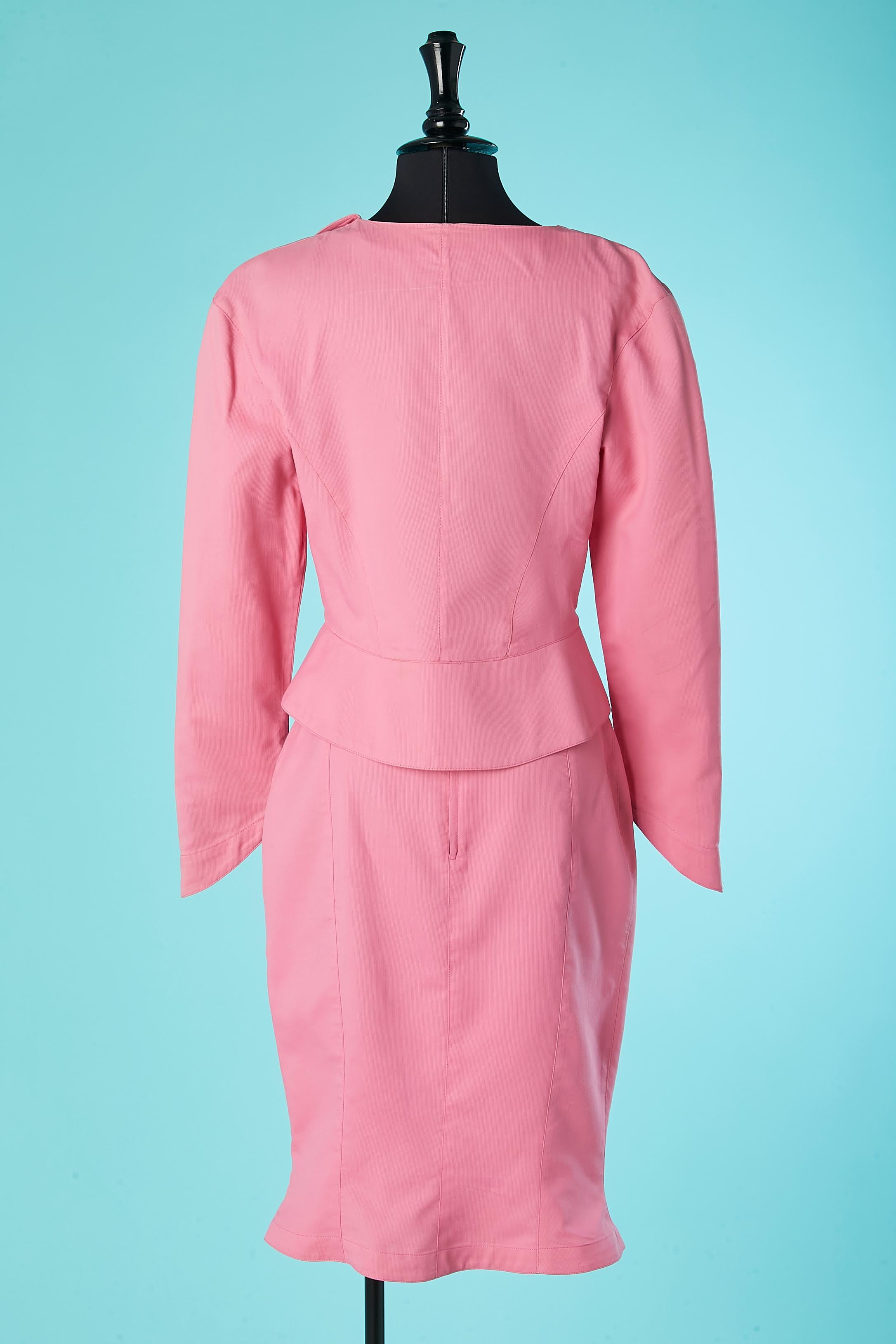 Pink skirt-suit with asymmetrical collar Thierry Mugler ACTIV Circa 1990's 1