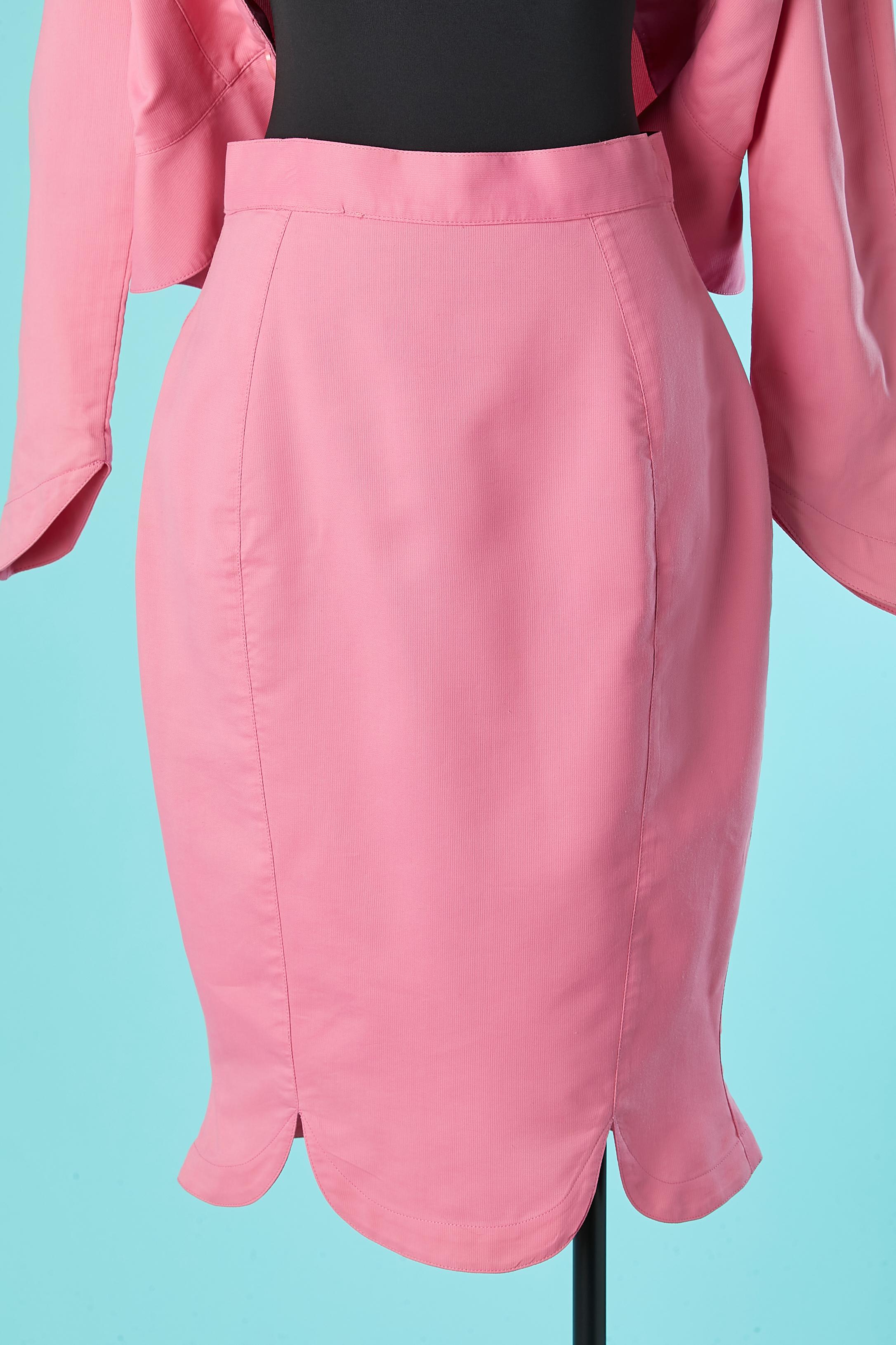 Pink skirt-suit with asymmetrical collar Thierry Mugler ACTIV Circa 1990's 2