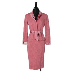Pink skirt-suit with cabochons and ribbons embellishment Moschino Cheap and Chic