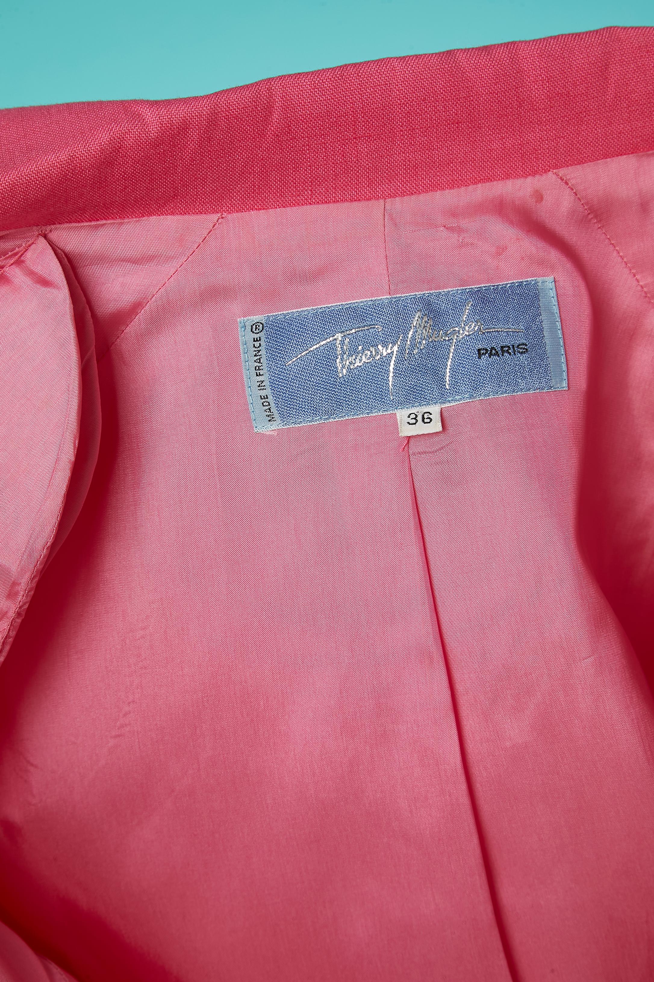 Rosa Rock-Anzug mit kurzen Ärmeln und Schmuck-Cabochon Thierry Mugler  im Angebot 4