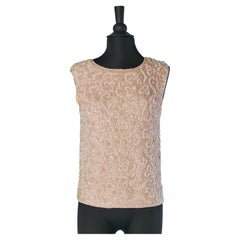 Pink sleeveless beaded top on a knit base HUPPERT Circa 1960's