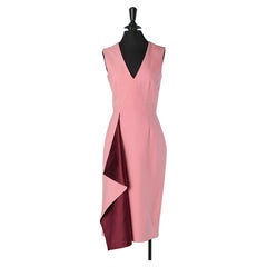 Pink sleeveless cocktail dress with burgundy satin ruffle ALEXANDER McQUEEN