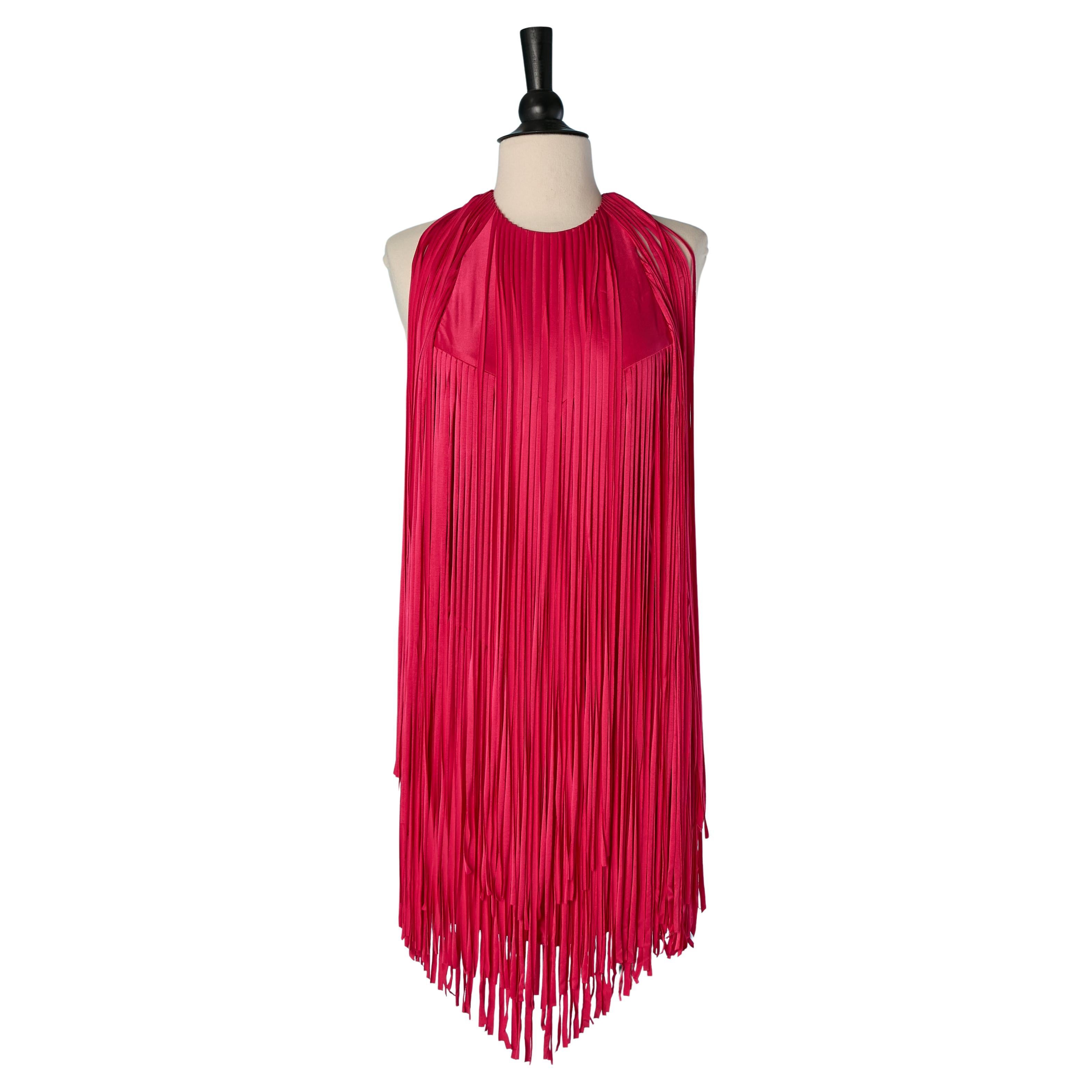 Abito rosa senza maniche in jersey con frange Alexandre Vauthier in vendita