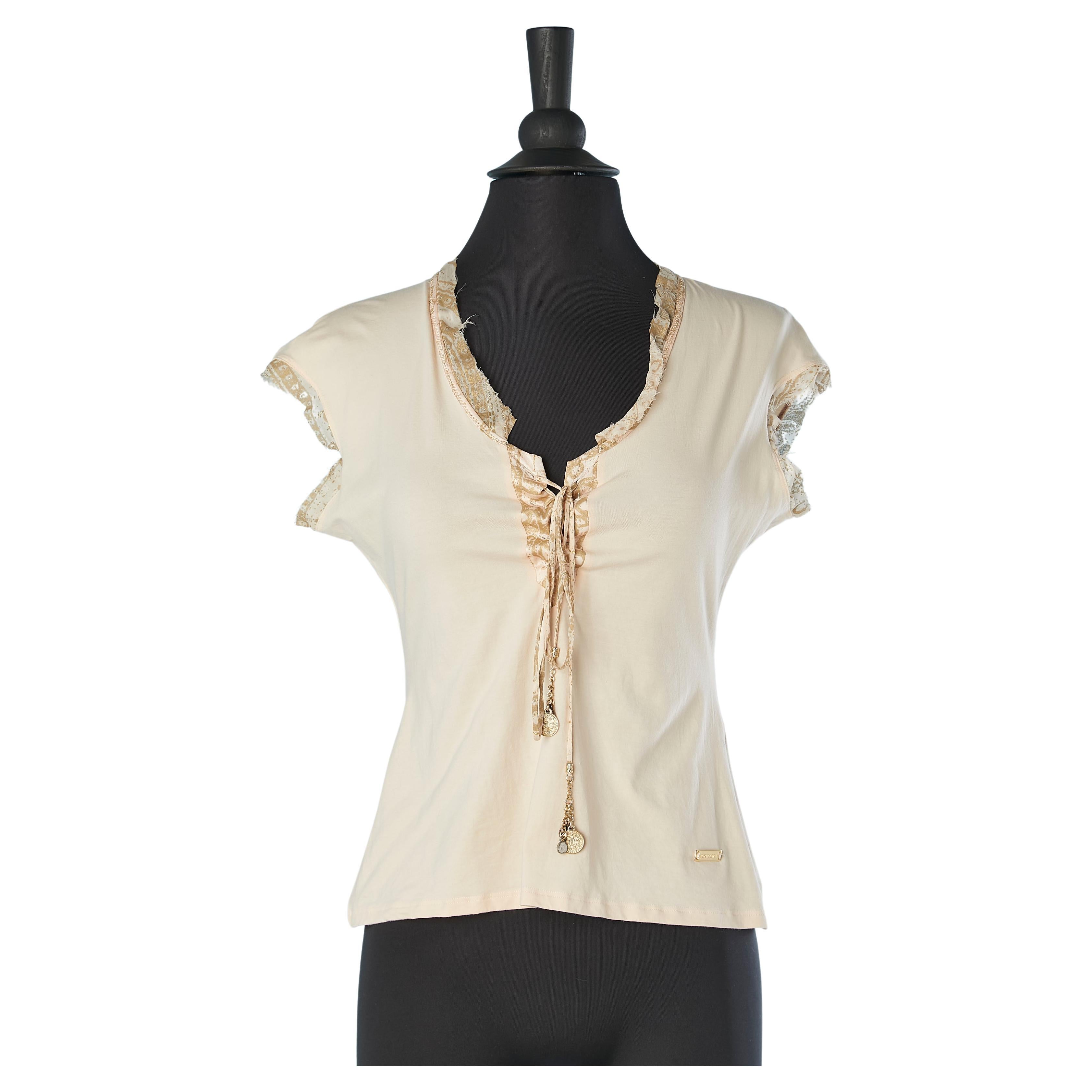 Pink sleeveless tee-shirt with silk laces in the front ROBERTO CAVALLI  For Sale