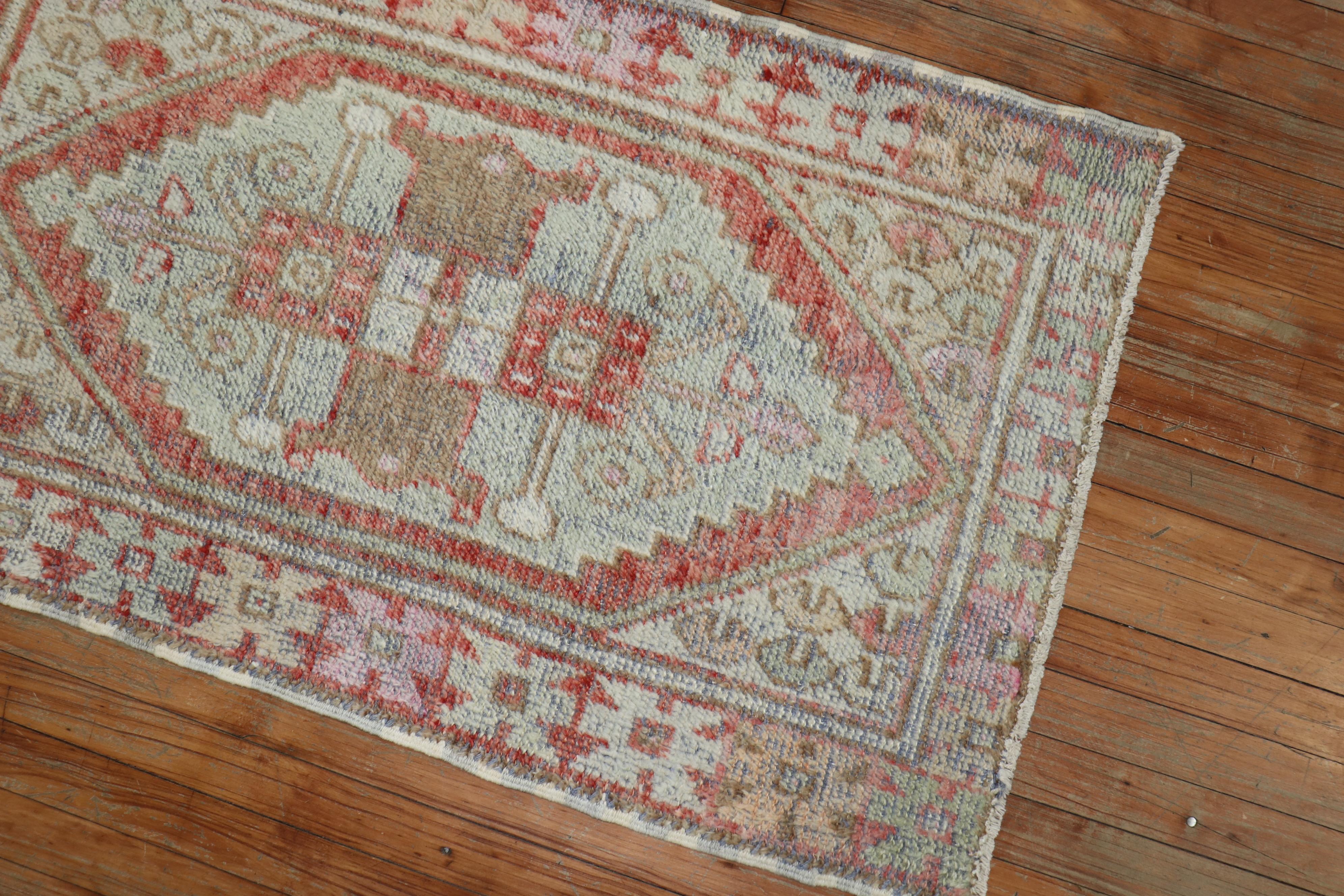 Country Pink Soft Coral Turkish Anatolian Rug, Mid-20th Century