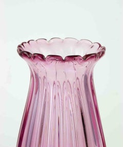 Pink Sommerso Ribbed Vase by Archimede Segusto, Italy, 1970s