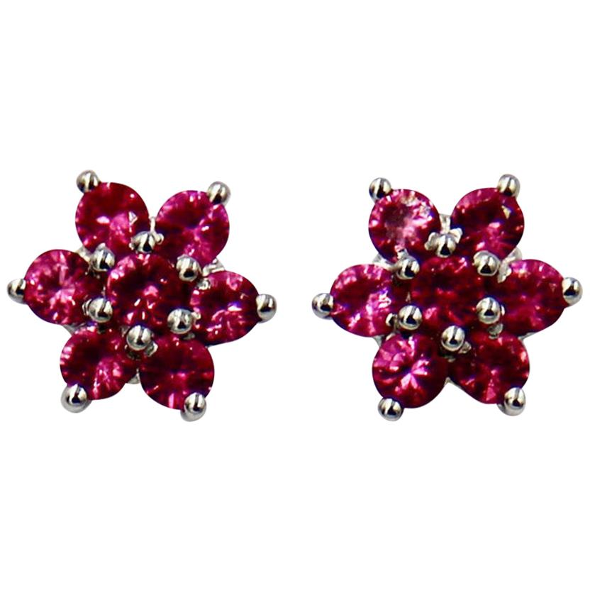 Pink Spinel 18 Karat White Gold Flower Stud Earrings For Sale