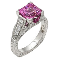 Pink Spinel 2.50ct Asscher .97cttw Diamond Platinum Ring, New, 10.4 gr, 6 size