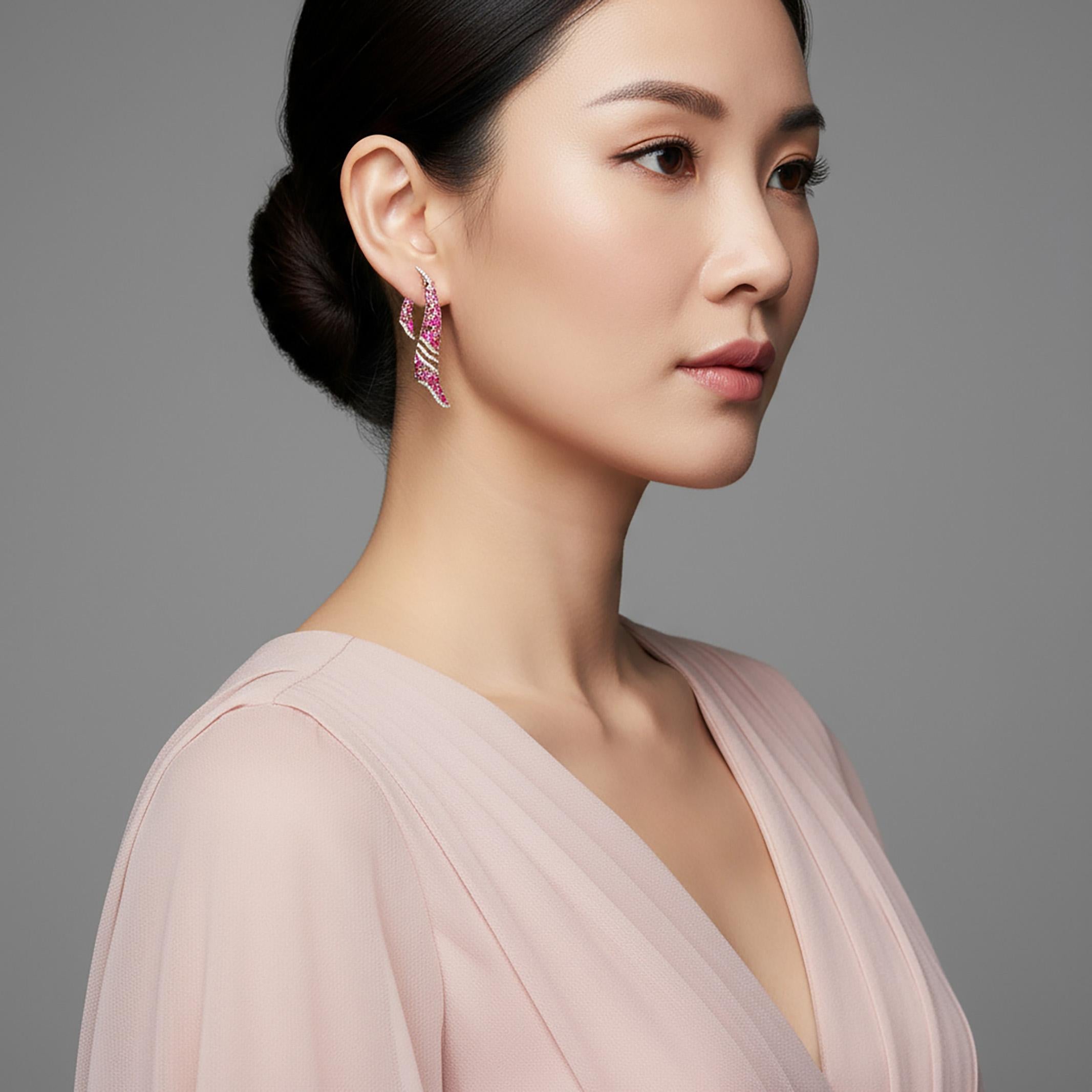 Orecchini con spinello rosa, ametista e diamante, oro 18 carati, Austy Lee In condizioni Nuovo in vendita a Hong Kong, HK