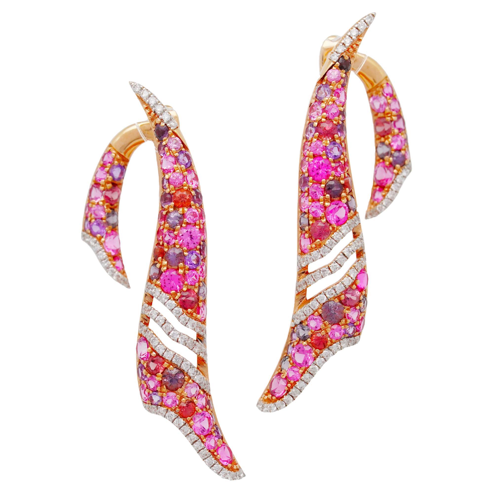 Pink Spinel, Amethyst & Diamond Clasp Earrings, 18K Gold, Austy Lee For Sale