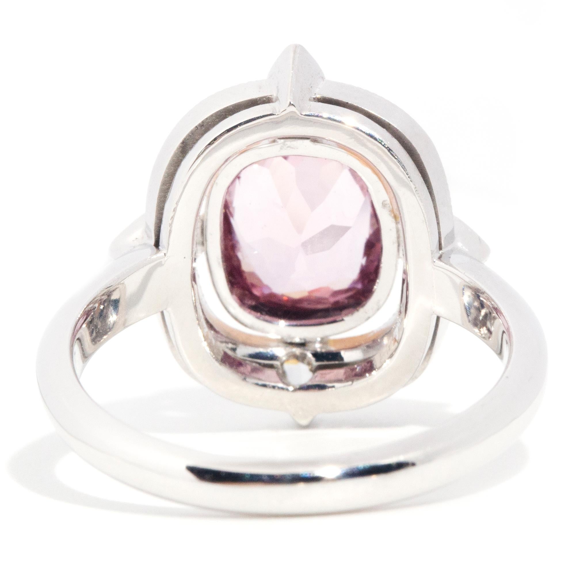 Pink Spinel and Diamond Contemporary Handmade 18 Carat White Gold Cluster Ring In New Condition For Sale In Hamilton, AU