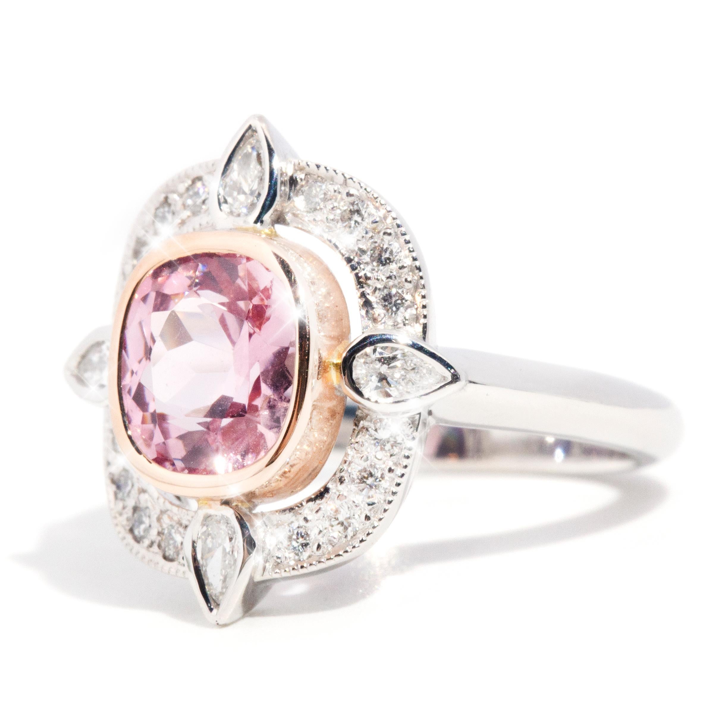 Pink Spinel and Diamond Contemporary Handmade 18 Carat White Gold Cluster Ring For Sale 1