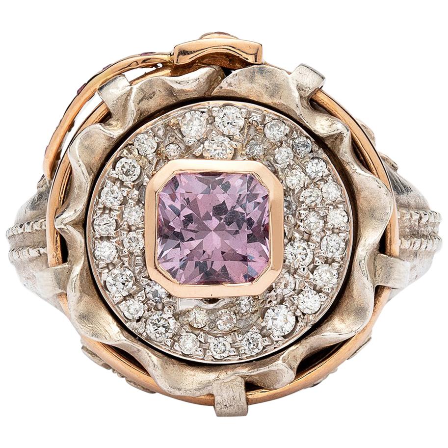Pink Spinel and Diamond "Jeans" Ring