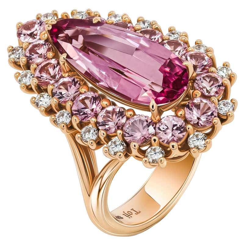Mixed Pink Rings Pink Gold Band Ring with Mixed Diamonds For Sale at 1stDibs
