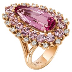 Pink Spinel and Diamonds Ring, 18k Rose Gold, Pink Spinels and Diamonds Ring