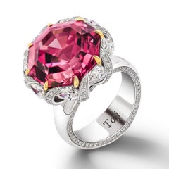 Pink Spinel and Diamonds Ring, 18k White & Yellow Gold & Diamonds Cocktail Ring