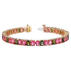 Pink Spinel and Green Tourmaline 18K Yellow and Rose Gold Tennis Link Bracelet