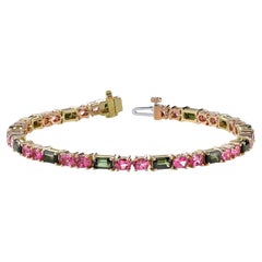 Pink Spinel and Green Tourmaline, Rose and Yellow Gold Tennis Bracelet