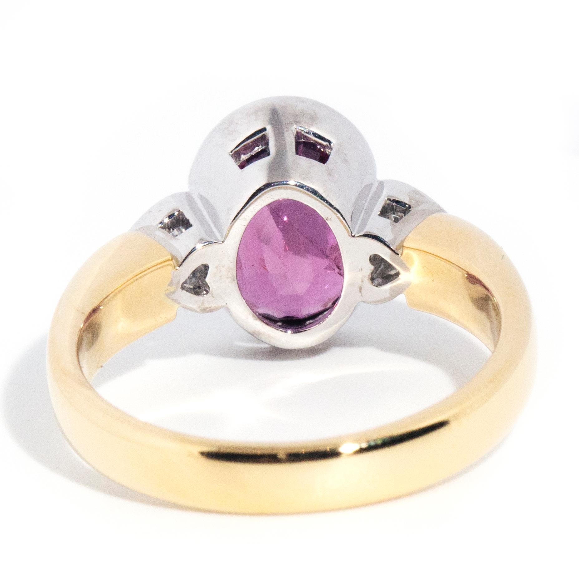 Pink Spinel and Heart Diamond Duo Contemporary 18 Carat Gold Three Stone Ring In New Condition For Sale In Hamilton, AU