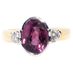 Pink Spinel and Heart Diamond Duo Contemporary 18 Carat Gold Three Stone Ring