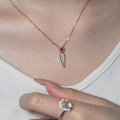 Pink Spinel & Australian Solid Opal Diamond Necklace in 14K Gold