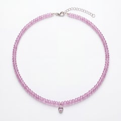 Halskette aus rosa Spinellperlen mit einem Anhänger aus rosa Spinell und 14-karätigem Gold