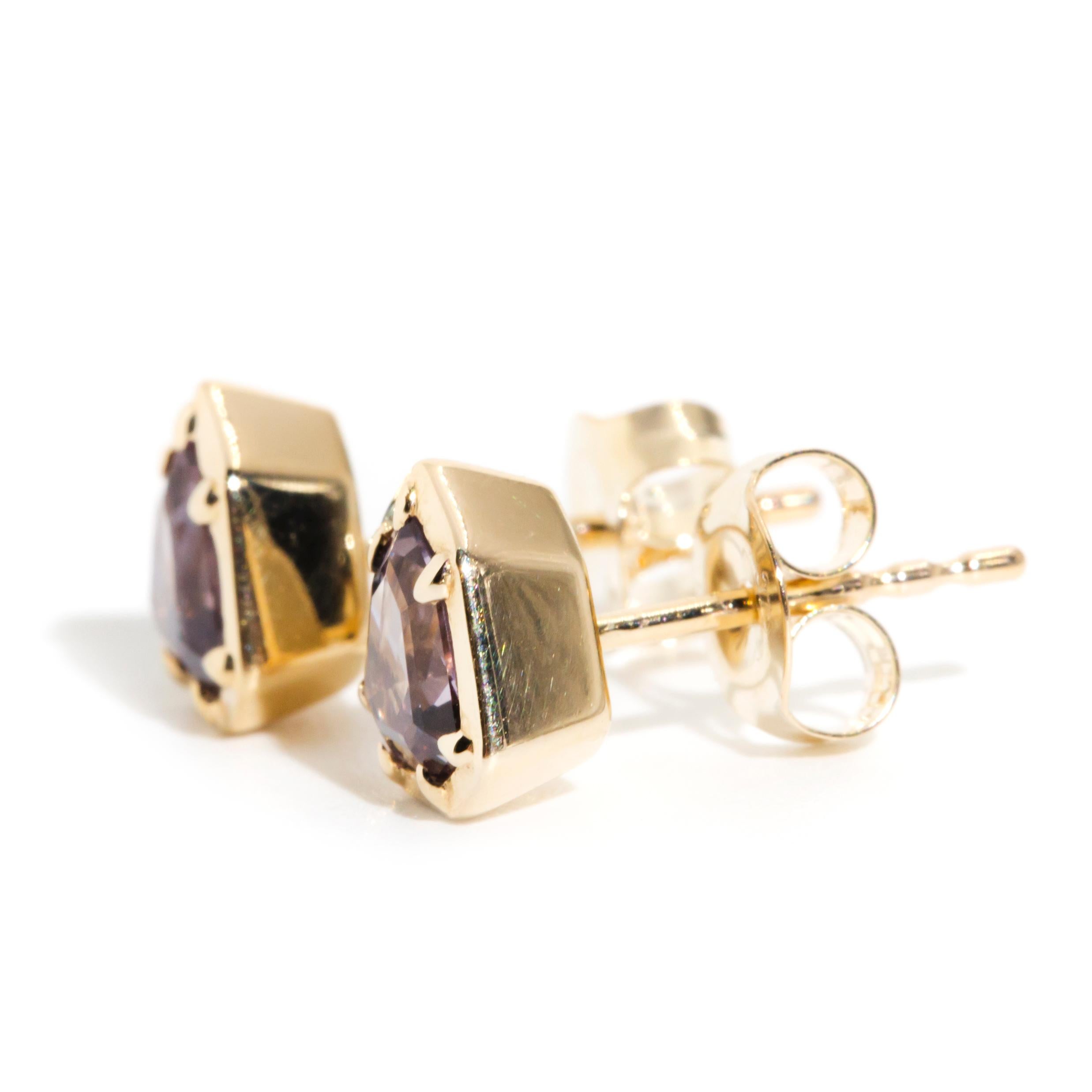 Pink Spinel Contemporary Stud Style Earrings in 9 Carat Yellow Gold For Sale 2