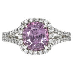 Platinring mit rosa Spinellschliff im Kissenschliff und runden Diamant-Akzenten für Sammler GIA