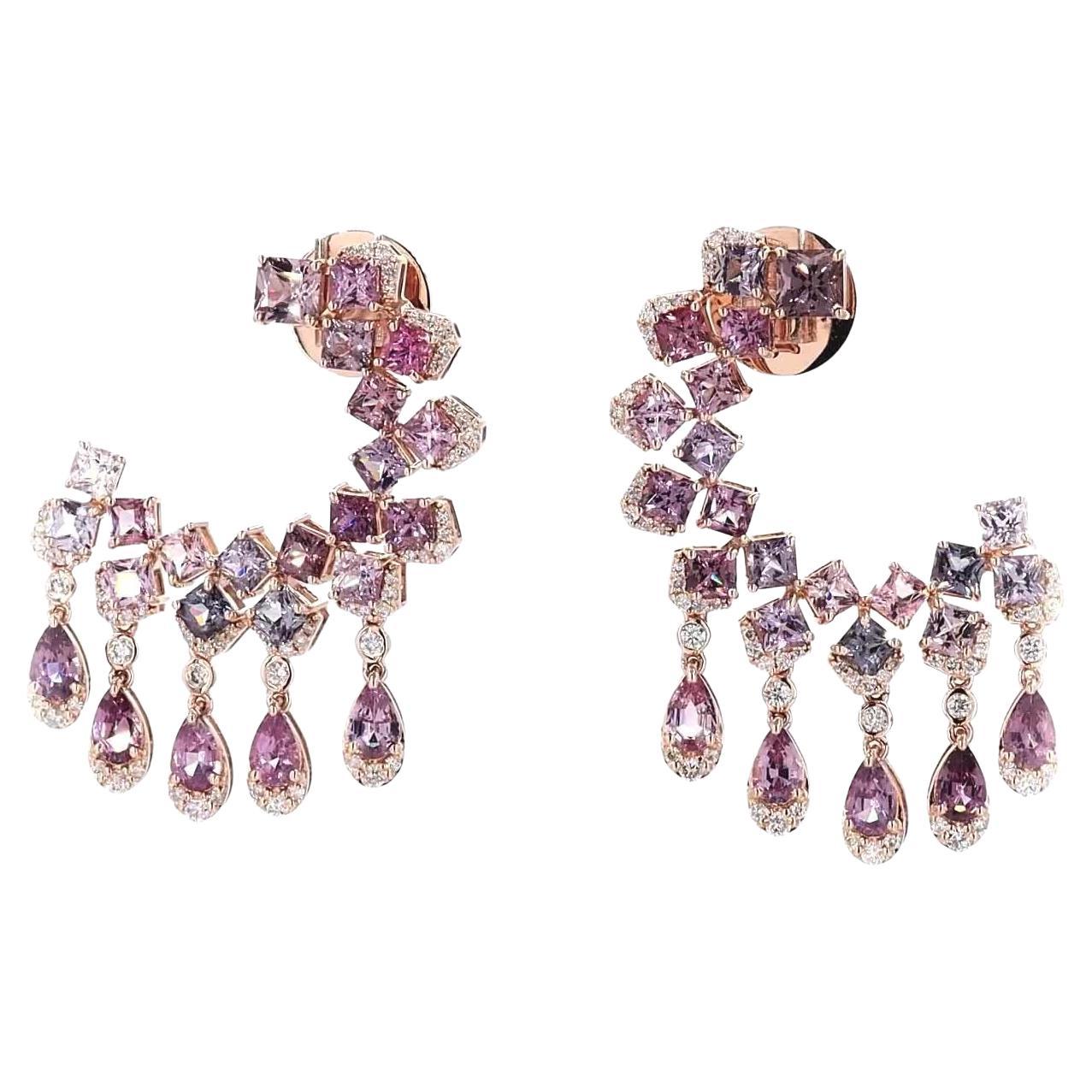 Pink Spinel & Diamond Dangle Bridal Earrings in 14K Solid Gold (Certified)