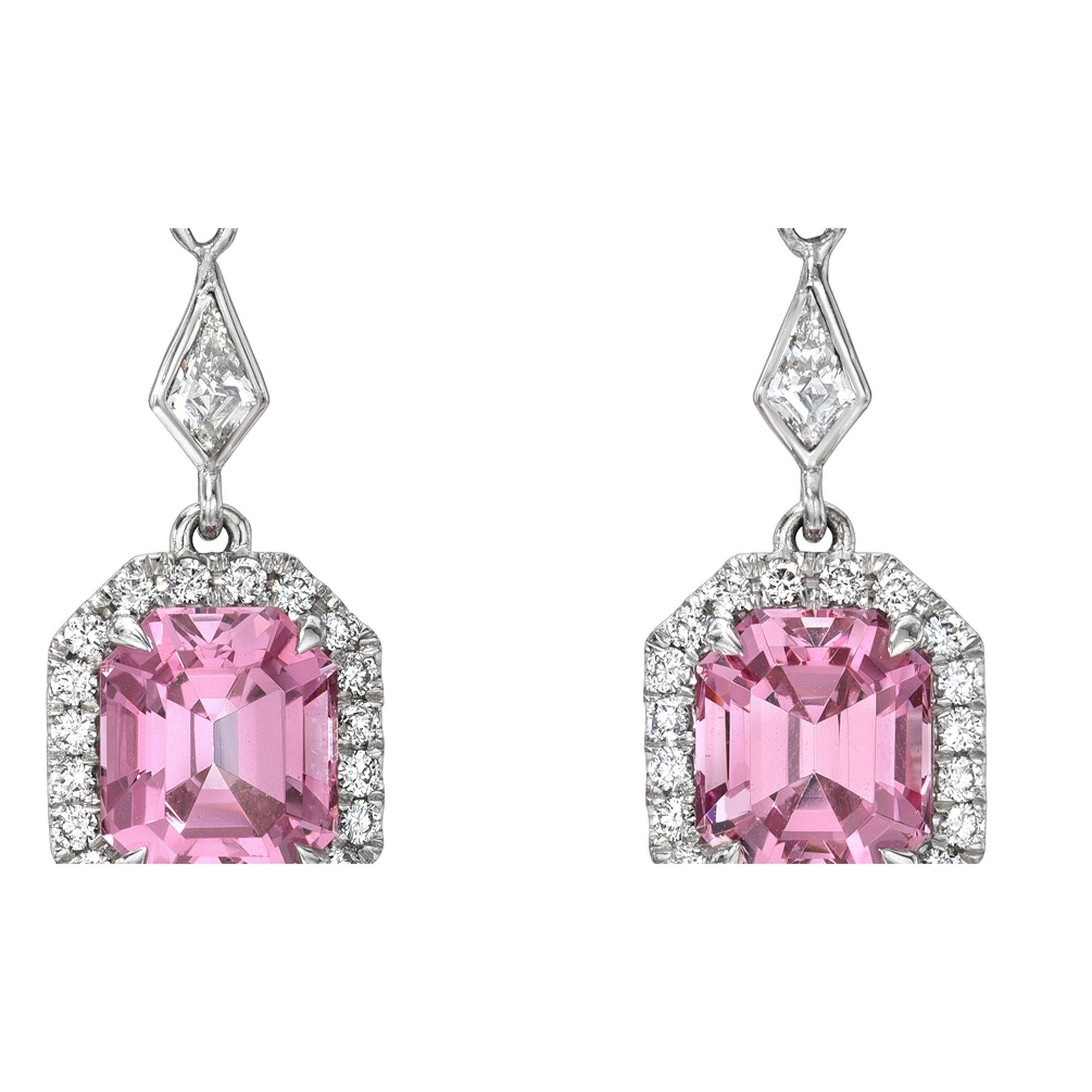 Pendientes de diamantes espinela rosa 3,97 quilates talla esmeralda - Joyas Beverly Hills Corte esmeralda en venta