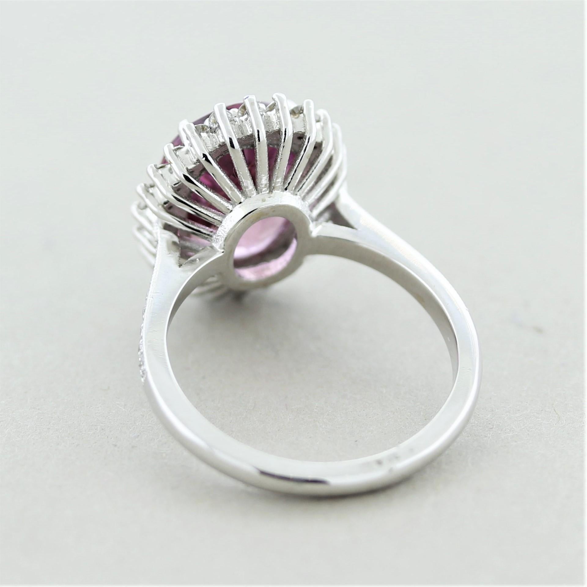 Mixed Cut Pink Spinel Diamond Halo Gold Ring For Sale