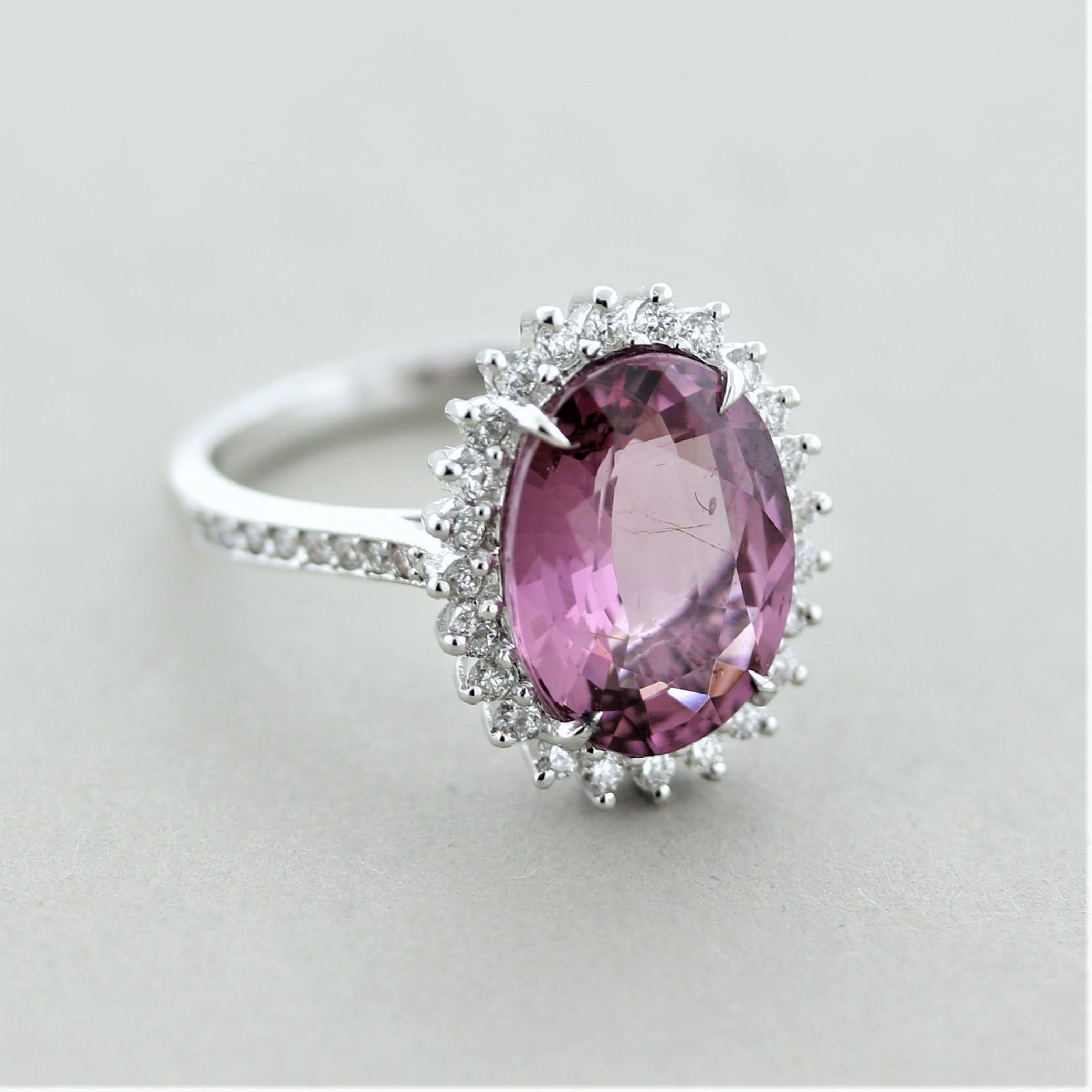 Pink Spinel Diamond Halo Gold Ring For Sale 1
