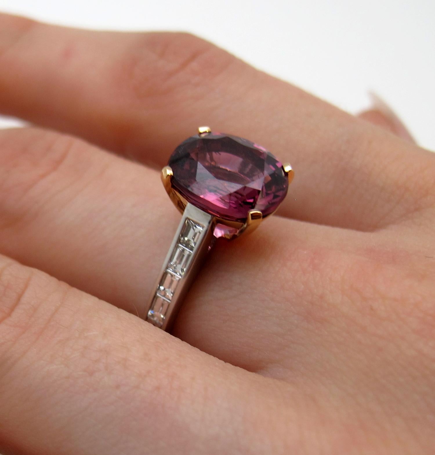 Baguette Cut 4.84 Carat Pink Spinel and Diamond White Gold Ring