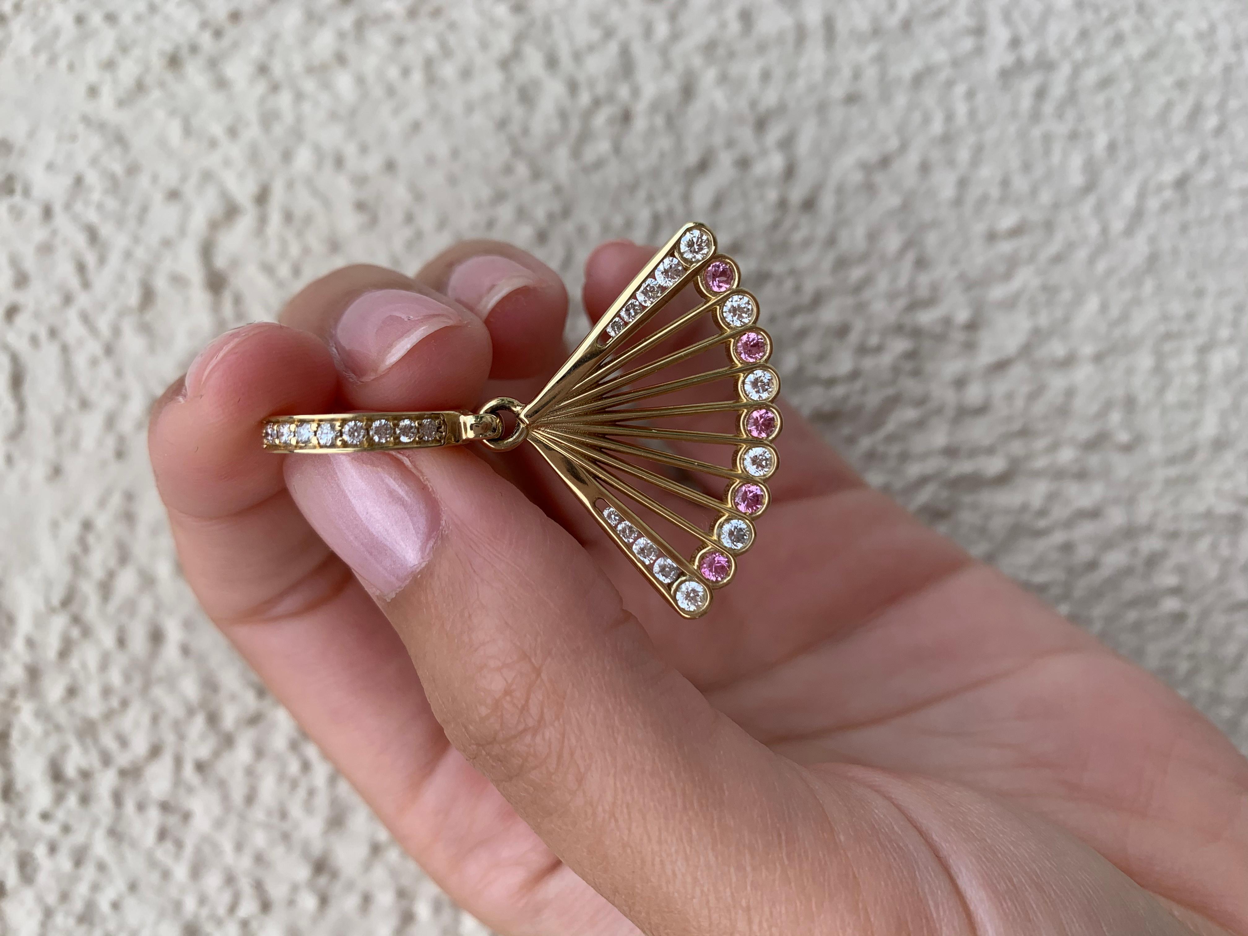 Boucles d'oreilles éventail en or jaune avec spinelle rose et diamant Pour femmes en vente