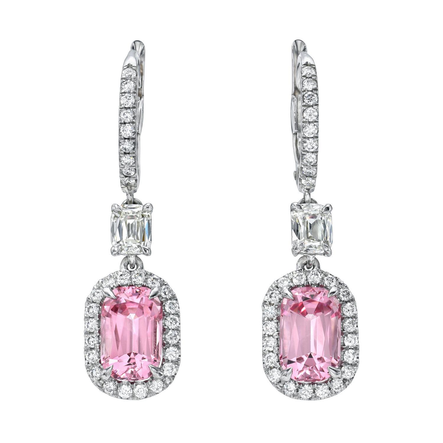 Cushion Cut Cushion Pink Spinel 18K Gold GIA Diamond Earrings - Merkaba Beverly Hills - GIA For Sale