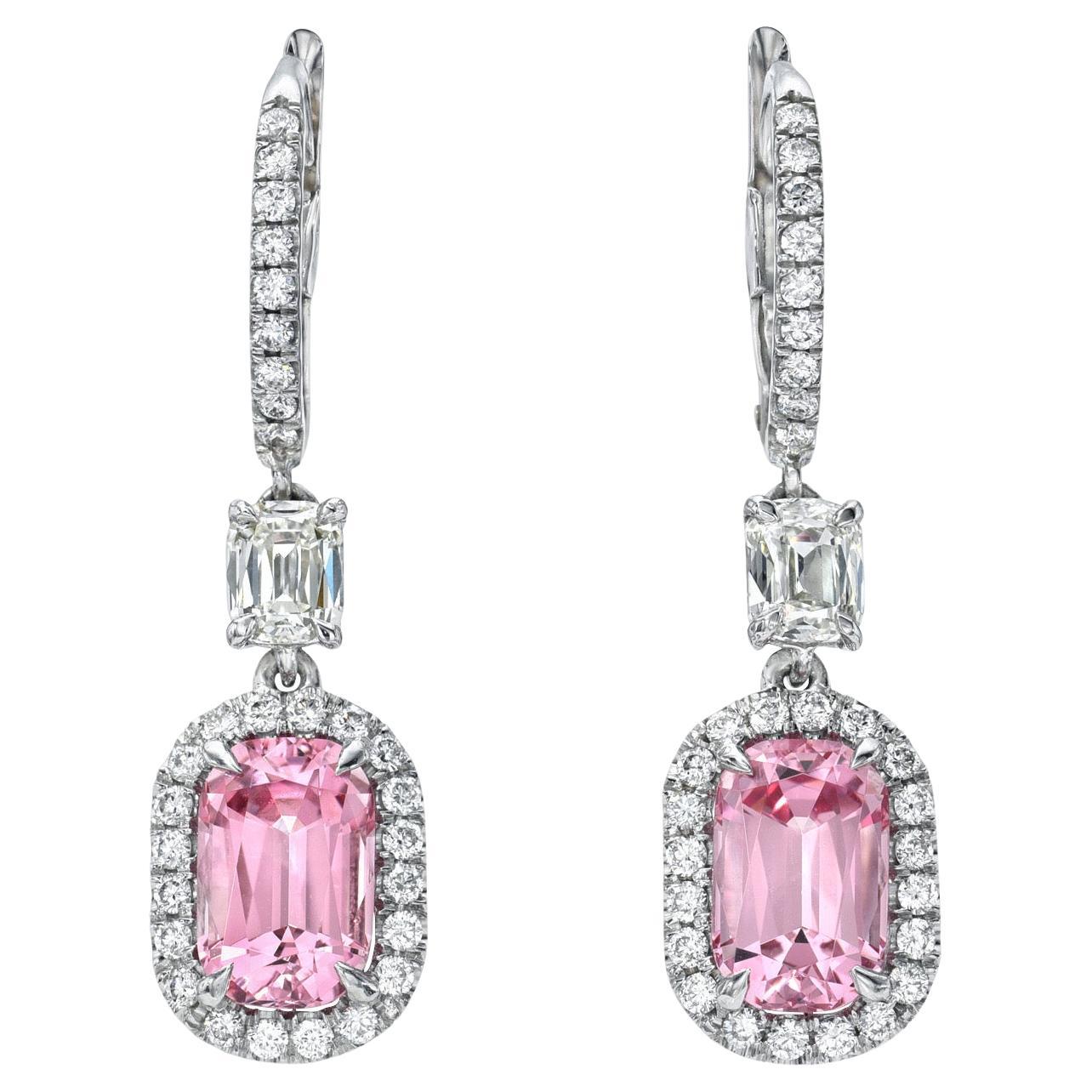 Cushion Pink Spinel 18K Gold GIA Diamond Earrings - Merkaba Beverly Hills - GIA
