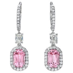 Pendientes Espinela Rosa Cojín Oro 18K Diamante GIA - Merkaba Beverly Hills - GIA