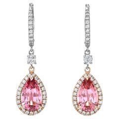 Atemberaubende Ohrringe aus 14 Karat Roségold und Weißgold mit rosa Spinell und Diamanten - Luxusgeschenk