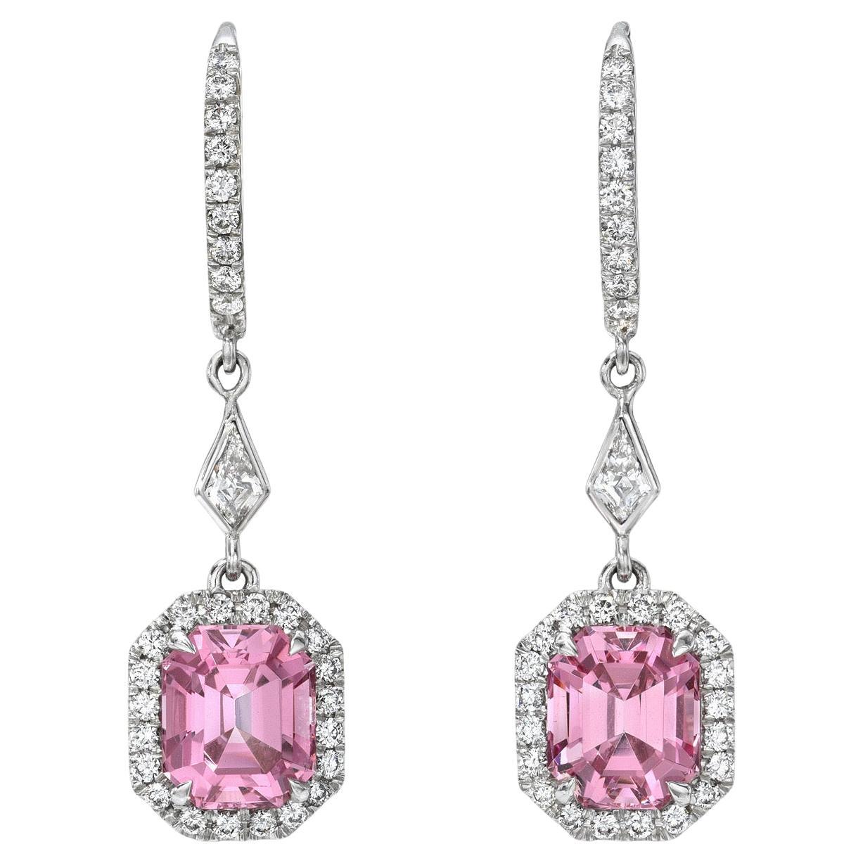 Pink Spinel Diamond Earrings 3.97 Carat Emerald Cut - Fine Jewelry Beverly Hills