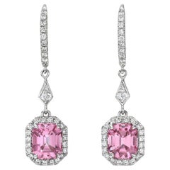 Pink Spinel Diamond Earrings 3.97 Carat Emerald Cut - Fine Jewelry Beverly Hills