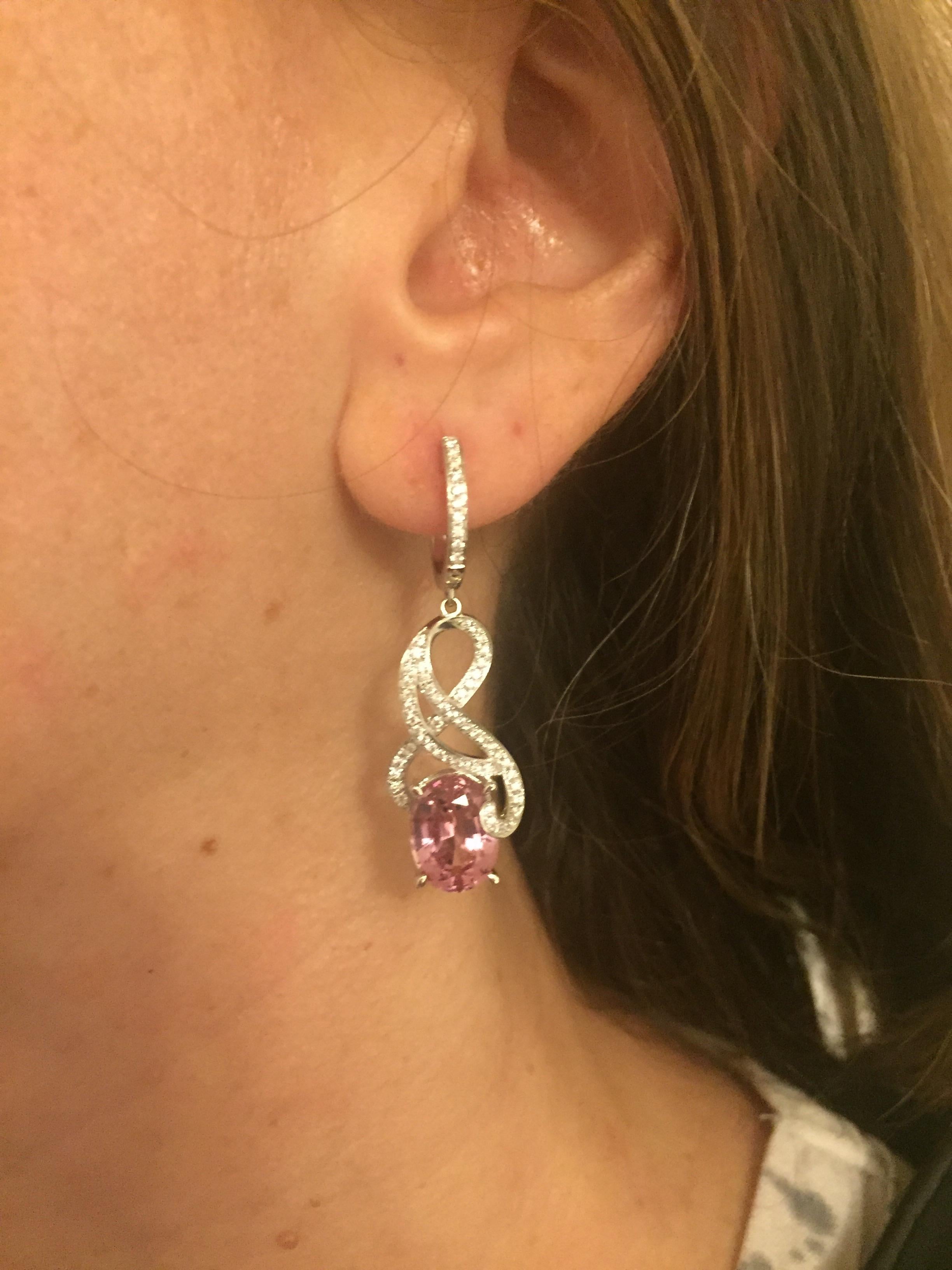 Pink Spinel Earrings 7.00 Carats Ovals For Sale 1