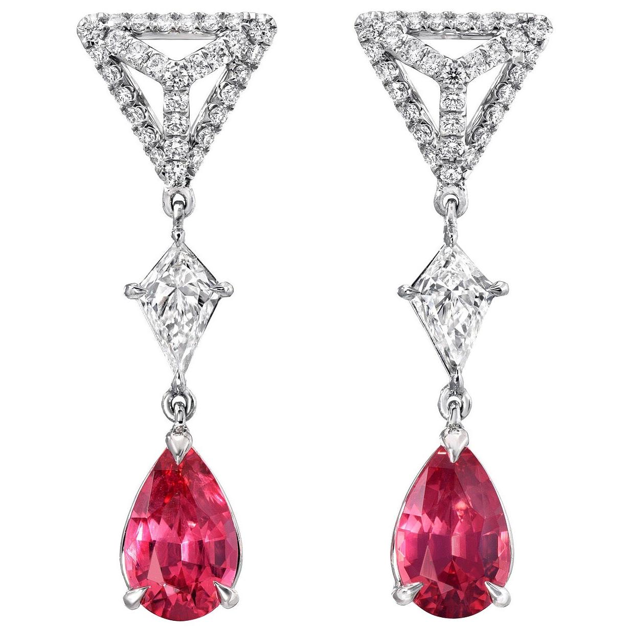 Pink Spinel Earrings 1.83 Carat Pear Shapes