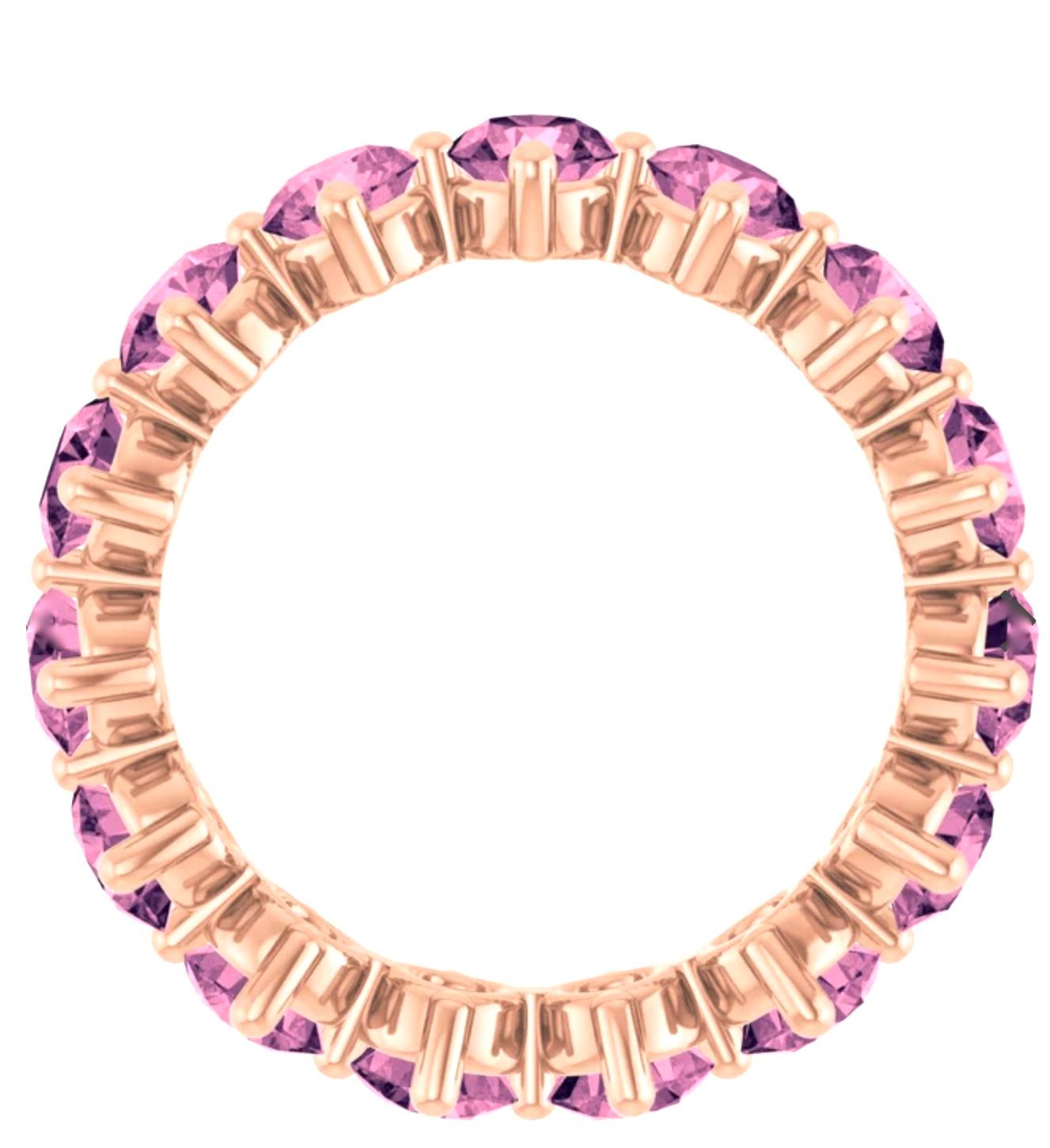 Modern Pink Spinel Eternity Band Gold Ring 4.2mm For Sale