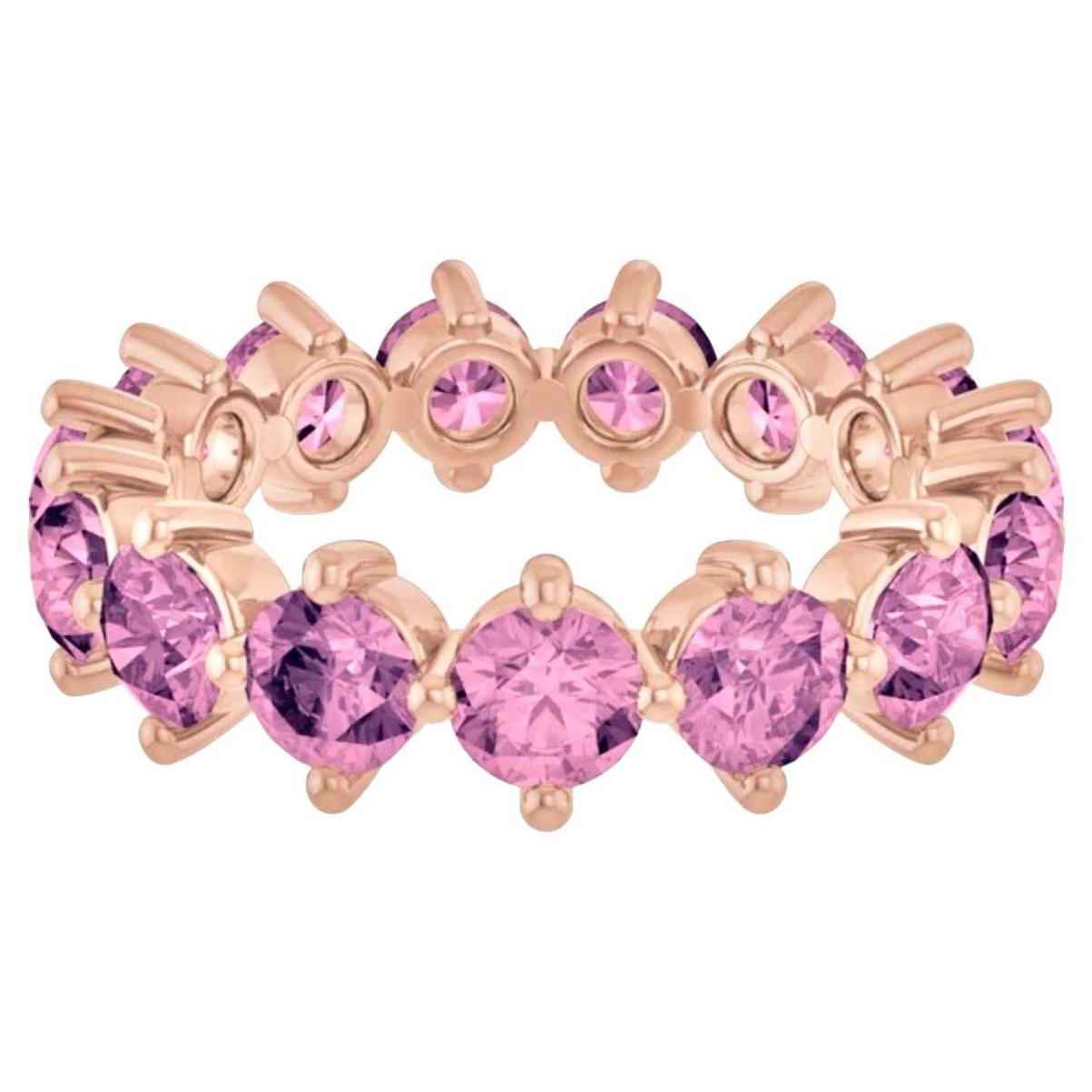Pink Spinel Eternity Band Gold Ring 4.2mm For Sale