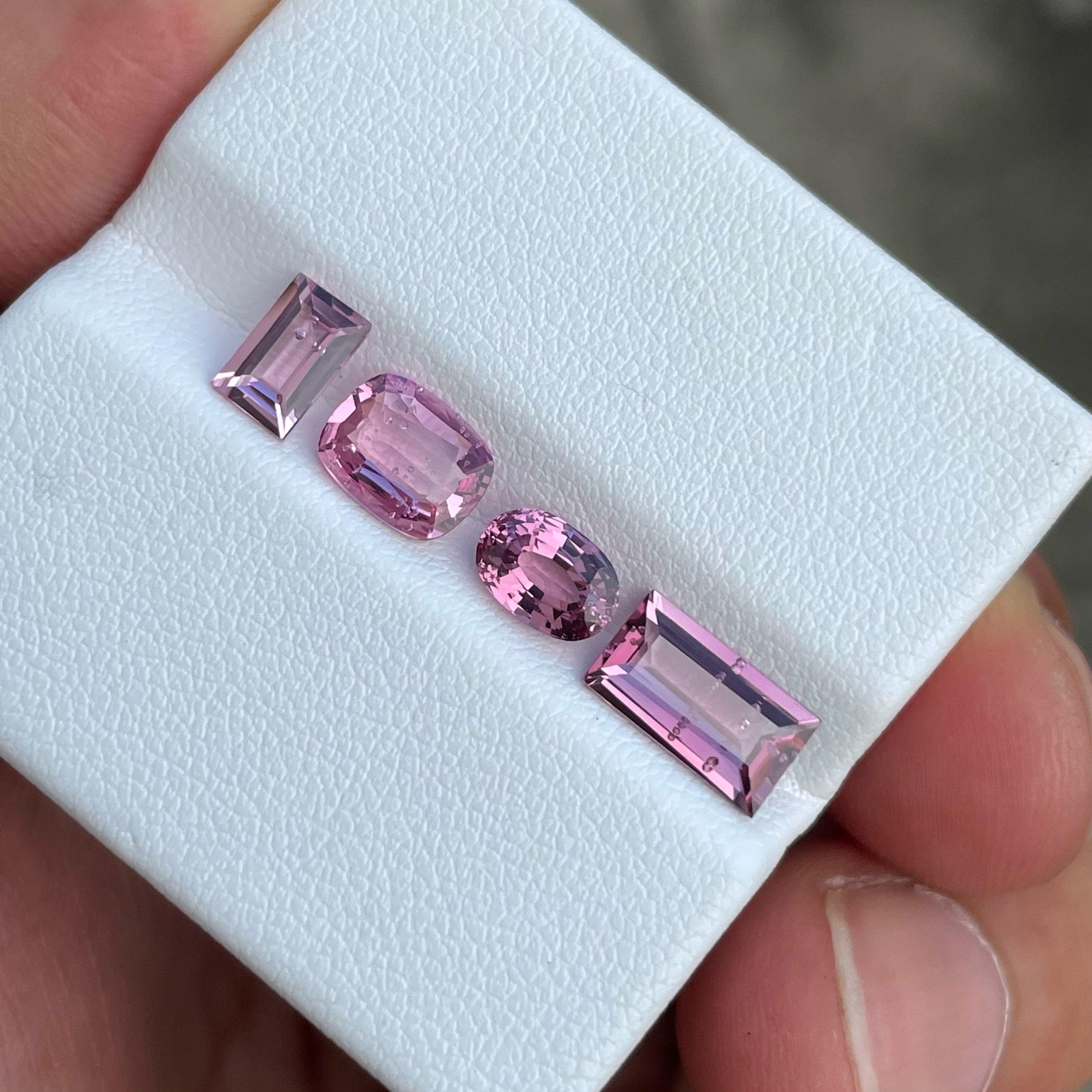 Pink Spinel Gemstone lot, available for sale at wholesale price natural high quality pink spinel gemstone 4.50 carats-Each weight 1.60, 1.15, 1.05 and 0.70 carats From Burma.

Product Information:
GEMSTONE TYPE:	Pink Spinel Gemstone lot
WEIGHT:	4.50