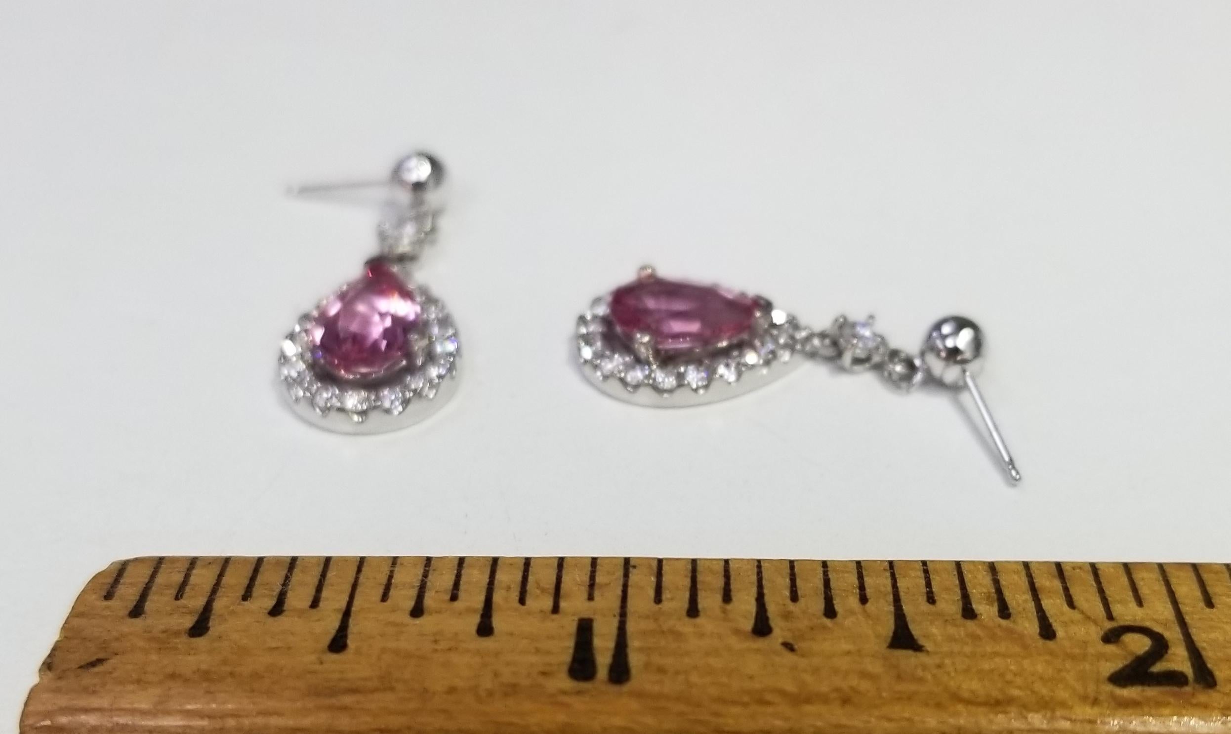 Pear Cut Pink Spinel Pear Shaped and Diamond Earrings Weighing 2.46 Carat