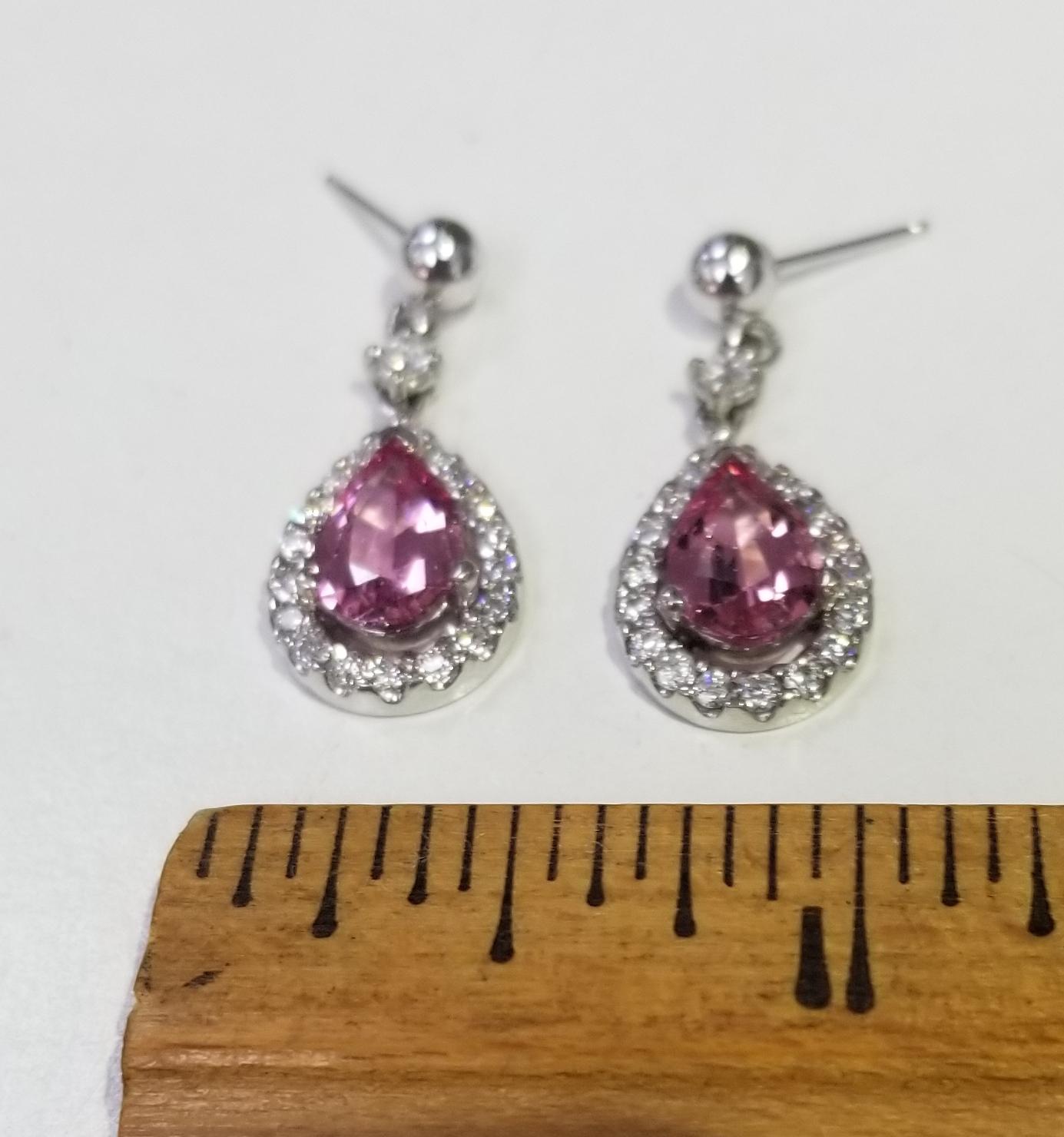 Pink Spinel Pear Shaped and Diamond Earrings Weighing 2.46 Carat In New Condition In Los Angeles, CA